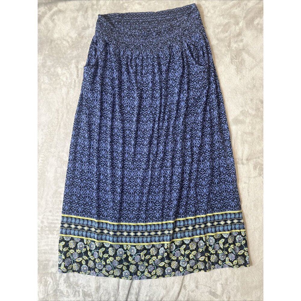 Women’s J.Jill Maxi Skirt Smocked Waist Blue 2 Pockets Medium Tall